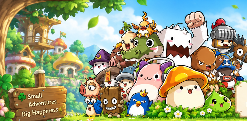 Clover's friendly fantasy creatures in a forest village